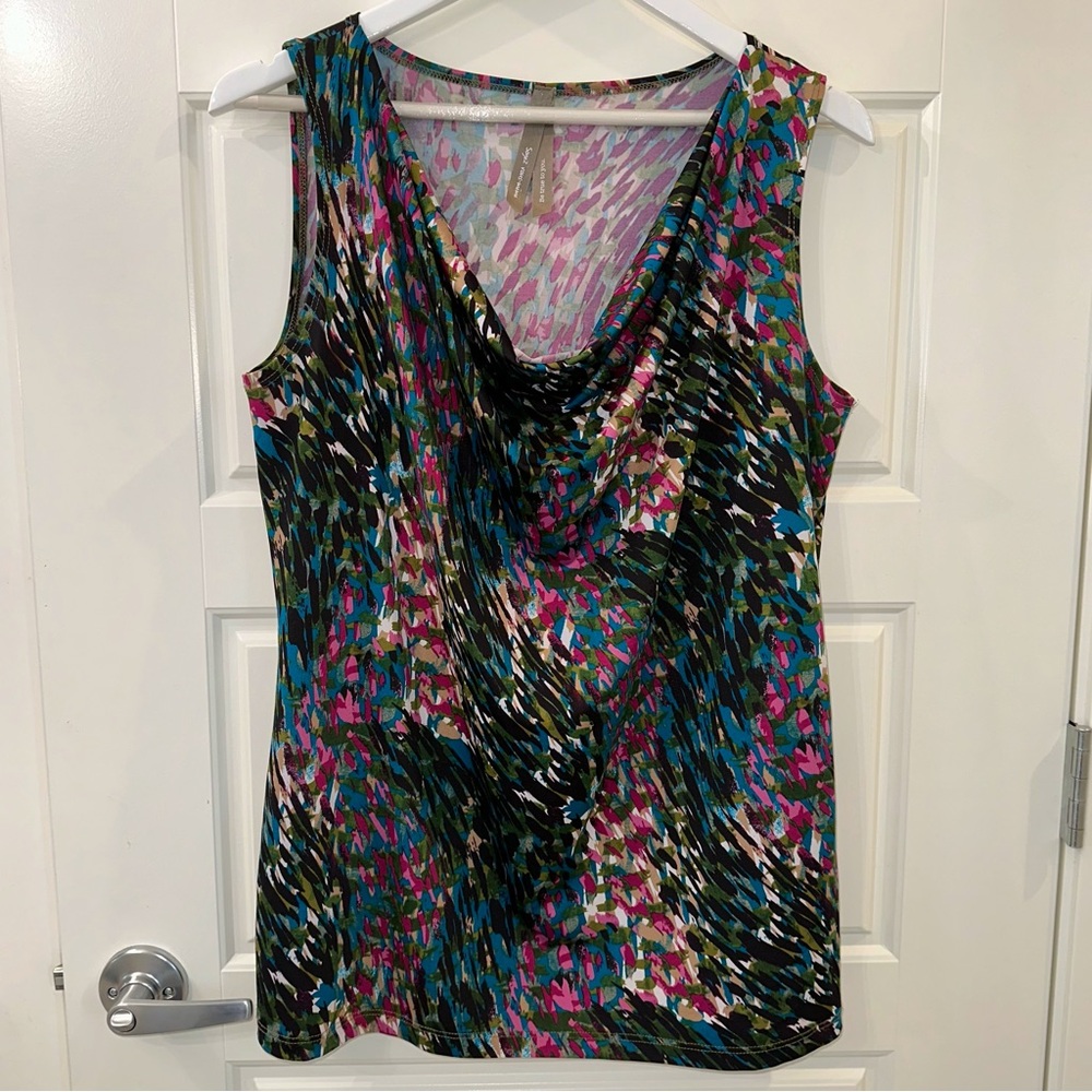 Penningtons Ruched Sleevesless Animal Print Formal Top